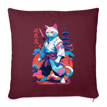 Chat samouraï Vaporwave Esthétique Japon Art - Housse de coussin décorative 45 x 45 cm - bordeaux - Devant