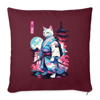 Chat Samouraï Vaporwave Esthétique Style Japon - Housse de coussin décorative 45 x 45 cm - bordeaux - Devant