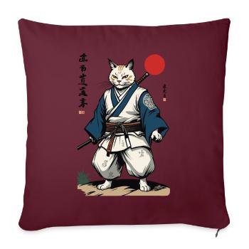 Chat Samouraï Vintage Ukiyo-E Artwork Design - Housse de coussin décorative 45 x 45 cm - bordeaux - Devant