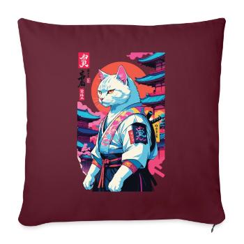 Chat samouraï Vaporwave Esthétique Japon Art - Housse de coussin décorative 45 x 45 cm - bordeaux - Devant