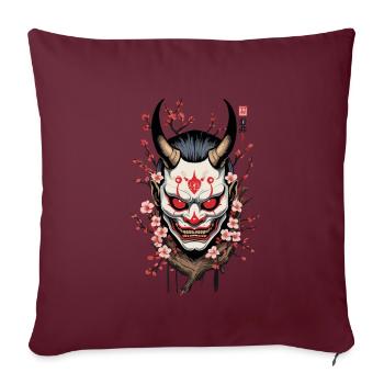 Oni Démon Masque Samouraï Esthétique Yokai - Housse de coussin décorative 45 x 45 cm - bordeaux - Devant
