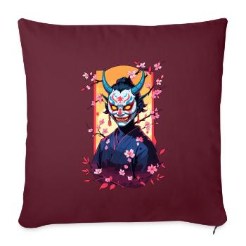 Oni Samouraï Vaporwave Esthétique Japon Culture - Housse de coussin décorative 45 x 45 cm - bordeaux - Devant