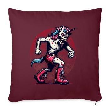 Zombie Licorne Mort-vivant Créature mystique - Housse de coussin décorative 45 x 45 cm - bordeaux - Devant