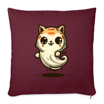 Mignon Fantômes Chat Kawaii Fantôme Animal de compagnie - Housse de coussin décorative 45 x 45 cm - bordeaux - Devant