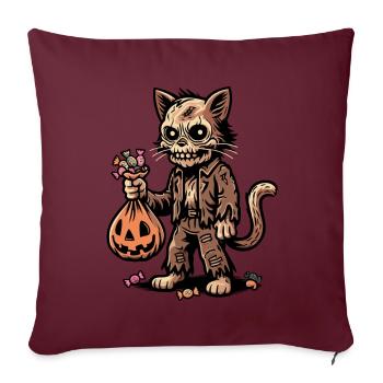 Chat zombie mort-vivant Trick or Treat - Housse de coussin décorative 45 x 45 cm - bordeaux - Devant