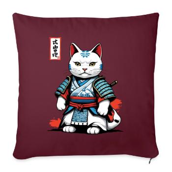 Chat samouraï dans l’œuvre d’art des samouraïs japonais - Housse de coussin décorative 45 x 45 cm - bordeaux - Devant