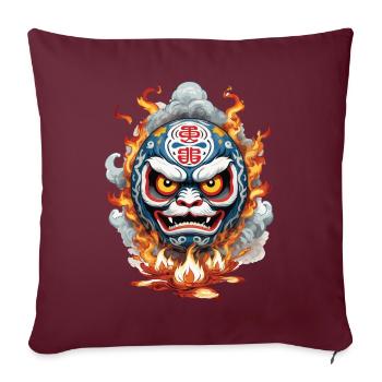 Design vintage japonais Daruma et Demon - Housse de coussin décorative 45 x 45 cm - bordeaux - Devant