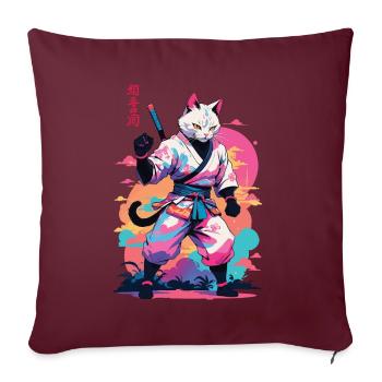 Chat samouraï Vaporwave Esthétique Japon Art - Housse de coussin décorative 45 x 45 cm - bordeaux - Devant