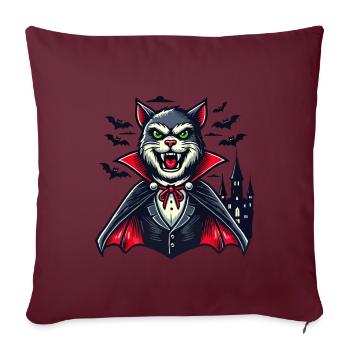 Chat vampire Chat d’Halloween mignon - Housse de coussin décorative 45 x 45 cm - bordeaux - Devant