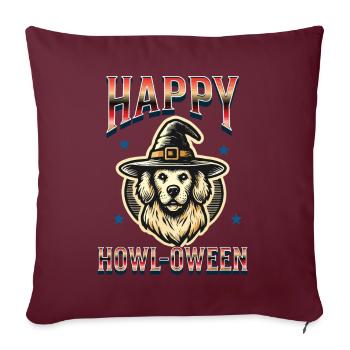 Happy Howl-Oween Lustiger Halloween Hunde Spruch - Sofakissenbezug 45 x 45 cm - Burgunderrot - Vorne