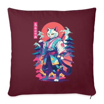 Chat samouraï Vaporwave Esthétique Japon Art - Housse de coussin décorative 45 x 45 cm - bordeaux - Devant