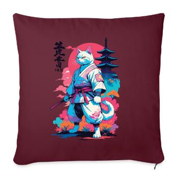 Chat samouraï Vaporwave Esthétique Japon Art - Housse de coussin décorative 45 x 45 cm - bordeaux - Devant