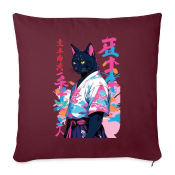 Chat Samouraï Vaporwave Esthétique Art Samouraï - Housse de coussin décorative 45 x 45 cm - bordeaux - Devant