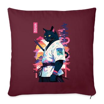 Chat samouraï Vaporwave Esthétique Japon Art - Housse de coussin décorative 45 x 45 cm - bordeaux - Devant