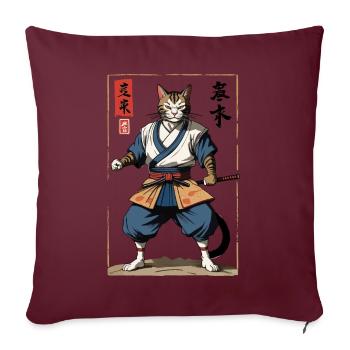 Chat Samouraï Vintage Ukiyo-e Samouraï Japonais - Housse de coussin décorative 45 x 45 cm - bordeaux - Devant