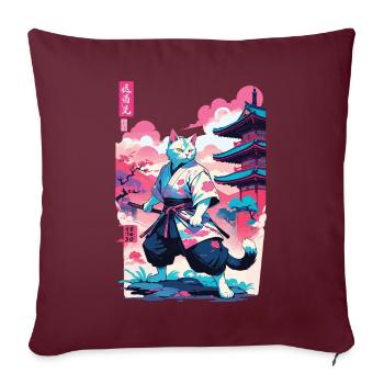 Chat samouraï Vaporwave Esthétique Japon Art - Housse de coussin décorative 45 x 45 cm - bordeaux - Devant