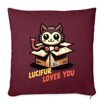 Lucifur Loves You Dessin Animé Motif Chat - Housse de coussin décorative 45 x 45 cm - bordeaux - Devant