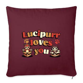Drôles de chats Lucipurr t’aime - Housse de coussin décorative 45 x 45 cm - bordeaux - Devant