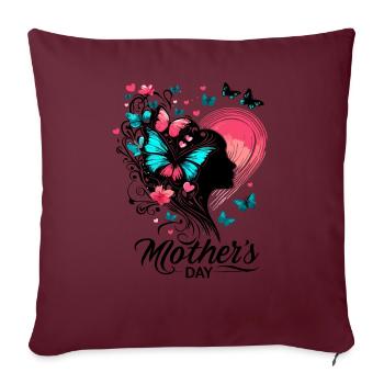 Fête des mères idée papillon femme tête silhouette - Housse de coussin décorative 45 x 45 cm - bordeaux - Devant