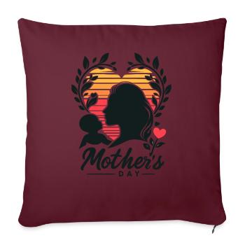Fête des Mères Design Enfant Coeur Femme Tête Silhouette - Housse de coussin décorative 45 x 45 cm - bordeaux - Devant