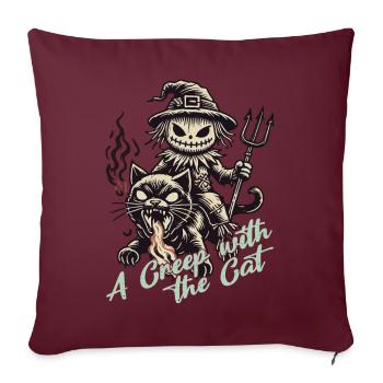 Balade effrayante avec le chat Halloween - Housse de coussin décorative 45 x 45 cm - bordeaux - Devant