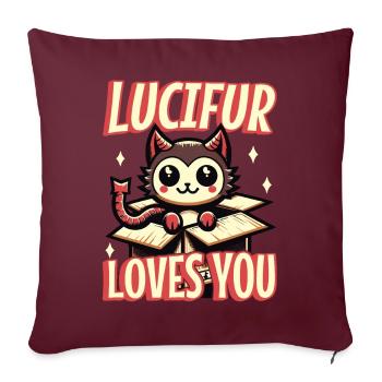 Lucifur t’aime dessin animé chat diable - Housse de coussin décorative 45 x 45 cm - bordeaux - Devant