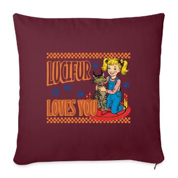 Lucifur vous aime amis les chats - Housse de coussin décorative 45 x 45 cm - bordeaux - Devant