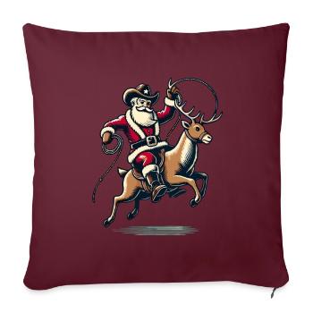Rodéo du Père Noël cow-boy sur renne - Housse de coussin décorative 45 x 45 cm - bordeaux - Devant