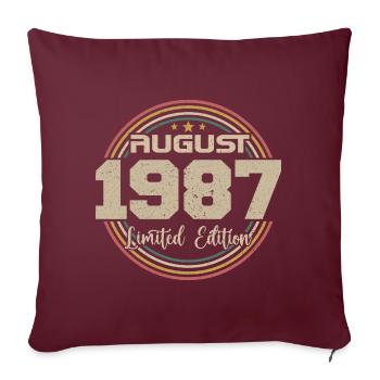 Millésime Né(e) Août 1987 Cadeau Anniversaire 1987 - Housse de coussin décorative 45 x 45 cm - bordeaux - Devant