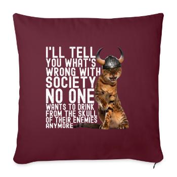 Chat viking - Housse de coussin décorative 45 x 45 cm - bordeaux - Devant