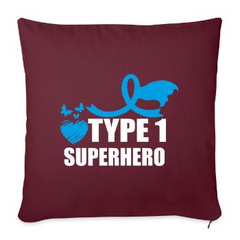Sensibilisation au diabète de superhéros de type un DT1 - Housse de coussin décorative 45 x 45 cm - bordeaux - Devant