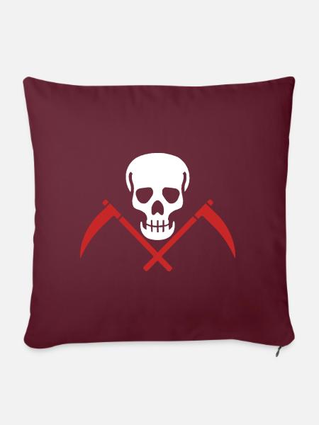 Totenkopf mit Sichel - Sofakissenbezug 45 x 45 cm - Burgunderrot