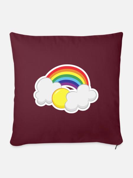Regenbogen mit einer Sonne und Wolken - Sofakissenbezug 45 x 45 cm - Burgunderrot