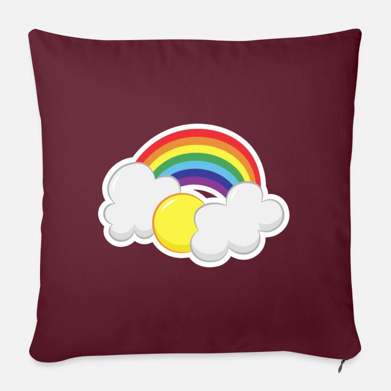 Regenbogen mit einer Sonne und Wolken - Sofakissenbezug 45 x 45 cm - Burgunderrot