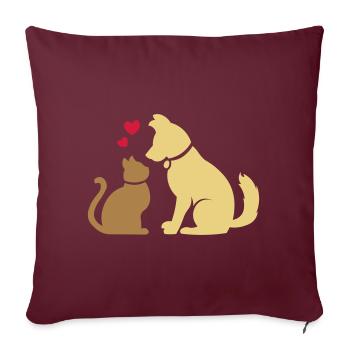 BFF chat et chien avec coeur / cat and dog heart - Housse de coussin décorative 45 x 45 cm - bordeaux - Devant