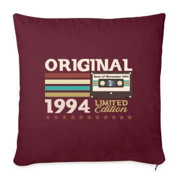 29e anniversaire Cassette Novembre Vintage 1994 - Housse de coussin décorative 45 x 45 cm - bordeaux - Devant