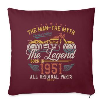 1951 Vintage homme mythe légende moto - Housse de coussin décorative 45 x 45 cm - bordeaux - Devant