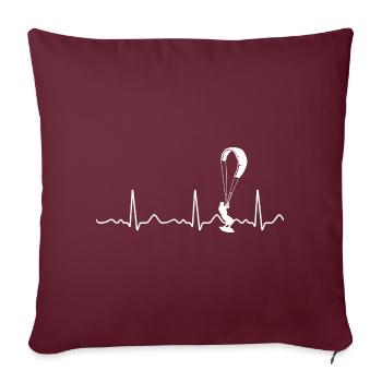 Kitesurf - Battements de Cœur, Pouls, Ligne du cœur, ECG - Housse de coussin décorative 45 x 45 cm - bordeaux - Devant