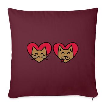 Chat et chien avec coeur! Chat et chien avec des coeurs - Housse de coussin décorative 45 x 45 cm - bordeaux - Devant