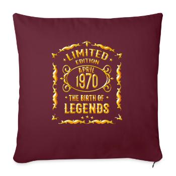 Cadeau 50e anniversaire - né en avril 1970 - Housse de coussin décorative 45 x 45 cm - bordeaux - Devant