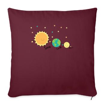 Planet Freunde Sonne Erde Mond - Sofakissenbezug 45 x 45 cm - Burgunderrot - Vorne