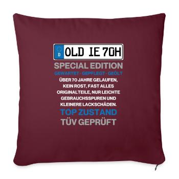 Oldie Kennzeichen 70. Geburtstag Geschenkidee - Sofakissenbezug 45 x 45 cm - Burgunderrot - Vorne