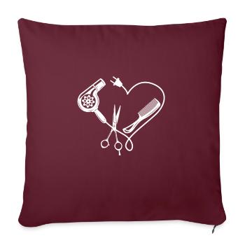 Love Hair Herz Sèche-cheveux peigne ciseaux coiffeur - Housse de coussin décorative 45 x 45 cm - bordeaux - Devant