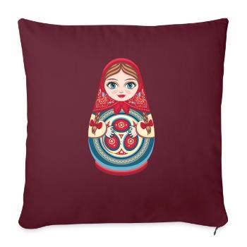 Russland Puppe russisch kyrillisch russian Puppen - Sofakissenbezug 45 x 45 cm - Burgunderrot - Vorne