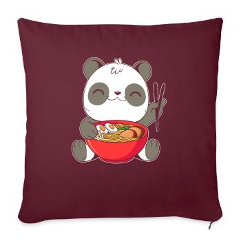 Kawaii Panda Ramen Eater Soupe japonaise de nouilles - Housse de coussin décorative 45 x 45 cm - bordeaux - Devant