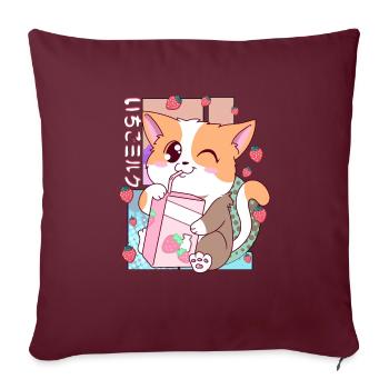 Cute Japanese Kawaii Cat Strawberry Milk Shake Nek - Sofa pillowcase 17,3'' x 17,3'' (45 x 45 cm) - burgundy - Front
