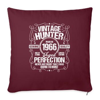 1966 Chasse au chien chasseur de sanglier 1966 Année de naissance - Housse de coussin décorative 45 x 45 cm - bordeaux - Devant
