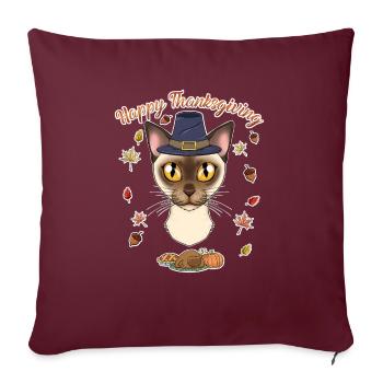 Amoureux des chats birmans I Happy Thanksgiving - Housse de coussin décorative 45 x 45 cm - bordeaux - Devant