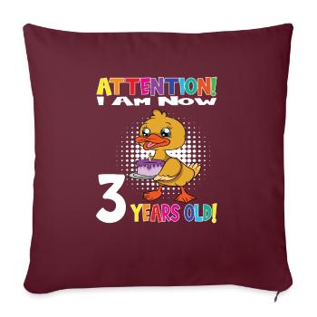 Attention canard j'ai maintenant 3 ans - Housse de coussin décorative 45 x 45 cm - bordeaux - Devant