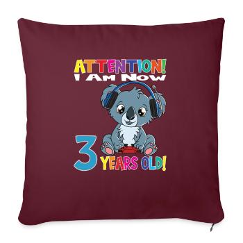 Gaming Koala J’ai maintenant 3 ans - Housse de coussin décorative 45 x 45 cm - bordeaux - Devant